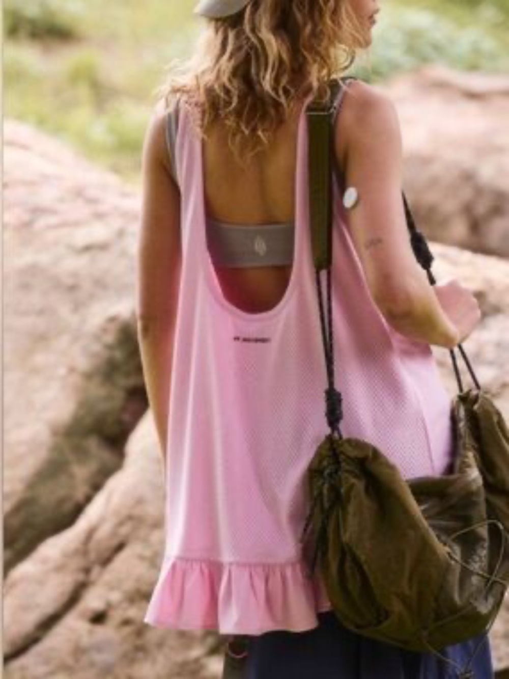 Free People Pink Mesh Ruffle Tank